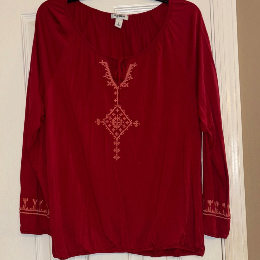 Old Navy red Women's Embroidered Top Large